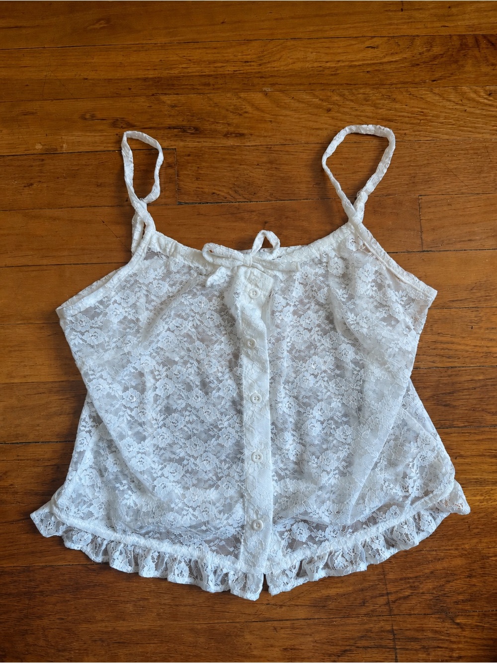 Brandy Melville White Lace Button-Front Camisole Top